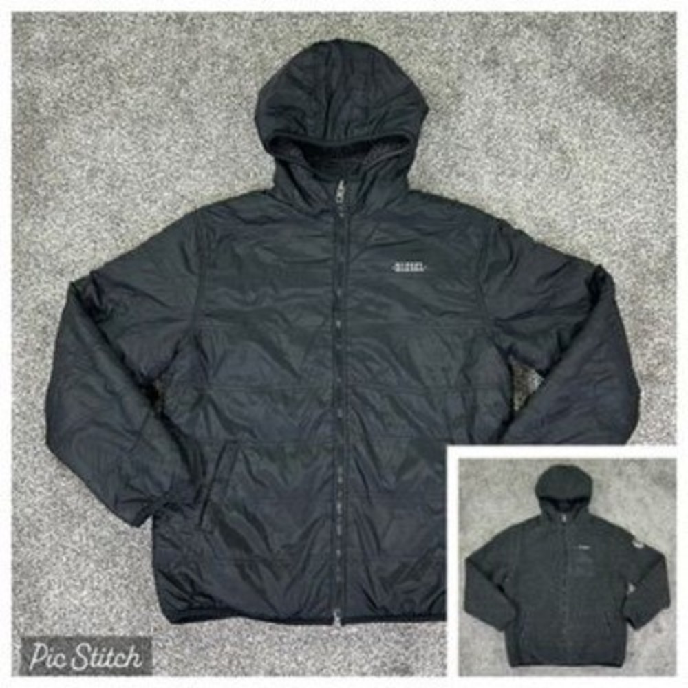 Diesel Reversible Hooded Jacket Quilted & Sherpa Sides Full Zip Boys 18/20 Black